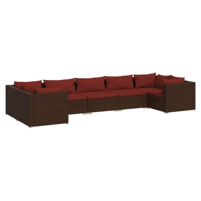 vidaXL 7 Piece Patio Lounge Set with Cushions Poly Rattan Brown