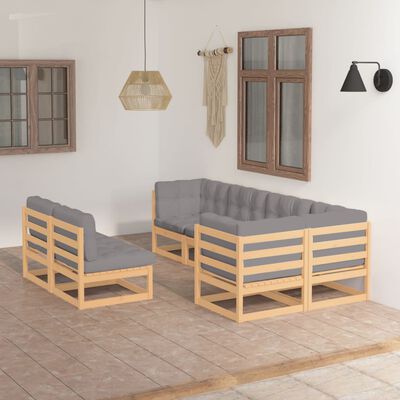 vidaXL 7 Piece Patio Lounge Set with Cushions Solid Wood Pine