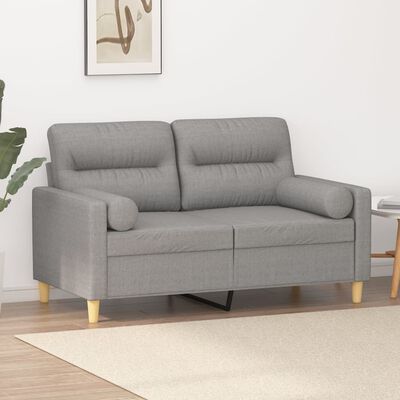 vidaXL 2-Seater Sofa with Pillows&Cushions Light Gray 47.2" Fabric