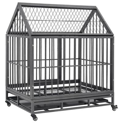 vidaXL Dog Cage with Wheels and Roof Steel 36.2"x24.4"x41.7"