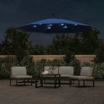 vidaXL Cantilever Garden Parasol with LED Lights and Steel Pole 118.1" Azure