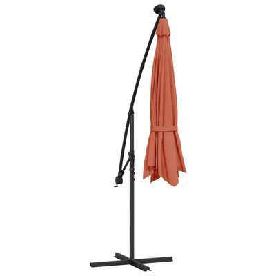 vidaXL Cantilever Umbrella with LED Lights and Steel Pole Terracotta