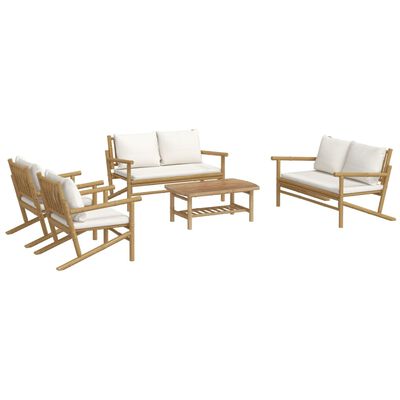 vidaXL 5 Piece Patio Lounge Set with Cream White Cushions Bamboo