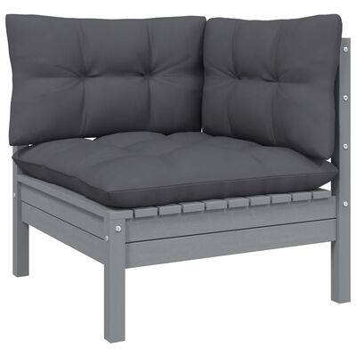 vidaXL 2-Seater Patio Sofa with Cushions Gray Solid Pinewood