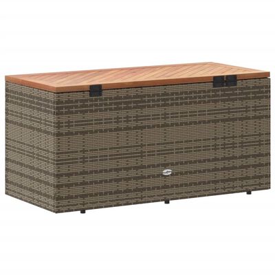 vidaXL Patio Storage Box Gray 43.3"x19.7"x21.3" Poly Rattan Acacia Wood