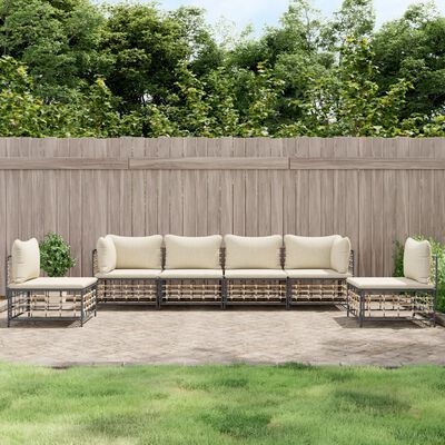 vidaXL 6 Piece Patio Lounge Set with Cushions Anthracite Poly Rattan