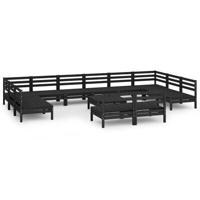 vidaXL 13 Piece Patio Lounge Set Black Solid Pinewood