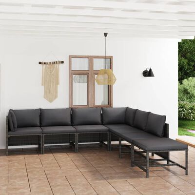 vidaXL 7 Piece Patio Lounge Set with Cushions Poly Rattan Gray