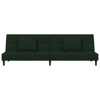 vidaXL 2-Seater Sofa Bed with Two Pillows Dark Green Velvet