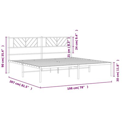 vidaXL Metal Bed Frame without Mattress with Headboard White 76"x79.9"