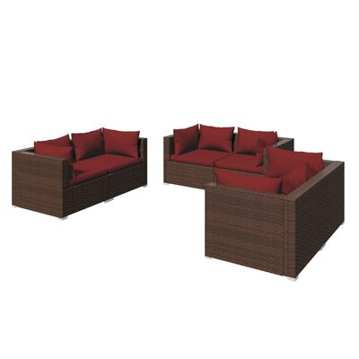 vidaXL 6 Piece Patio Lounge Set with Cushions Poly Rattan Brown