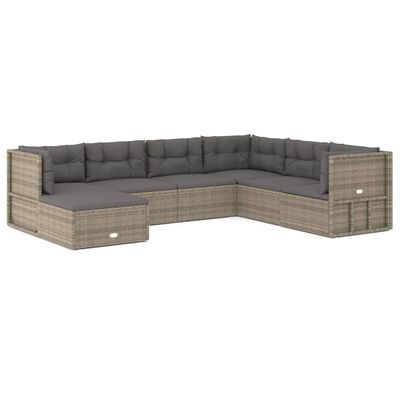 vidaXL 7 Piece Patio Lounge Set with Cushions Gray Poly Rattan