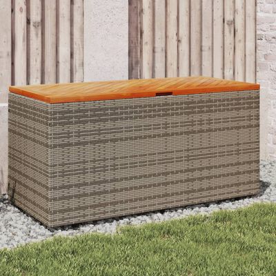 vidaXL Patio Storage Box Gray 43.3"x19.7"x21.3" Poly Rattan Acacia Wood