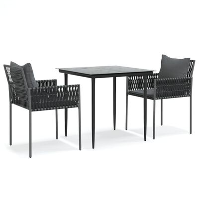 vidaXL 3 Piece Patio Dining Set with Cushions Poly Rattan and Steel