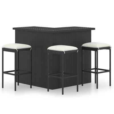 vidaXL 4 Piece Patio Bar Set with Cushions Poly Rattan Black