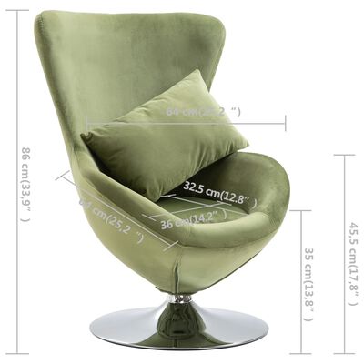 vidaXL Swivel Egg Chair with Cushion Light Green Velvet