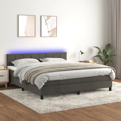tand puree spectrum vidaXL Box Spring Bed with Mattress&LED Dark Gray California King Velvet |  vidaXL.com