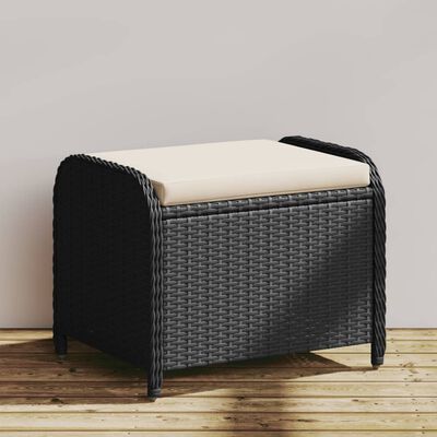 vidaXL Patio Stool with Cushion Black 22.8"x18.1"x18.1" Poly Rattan