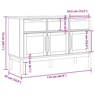 vidaXL Sideboard FLORO White 44.9"x16.9"x29.1" Solid Wood Pine