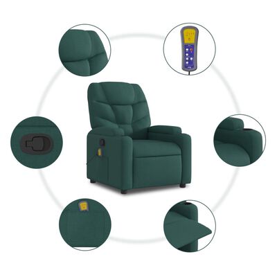 vidaXL Stand up Massage Recliner Chair Dark Green Fabric