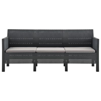 vidaXL 3-Seater Patio Sofa with Cushions Anthracite PP Rattan