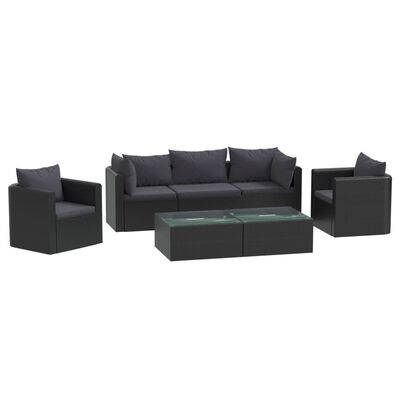 vidaXL 7 Piece Patio Lounge Set with Cushions Poly Black | vidaXL.com