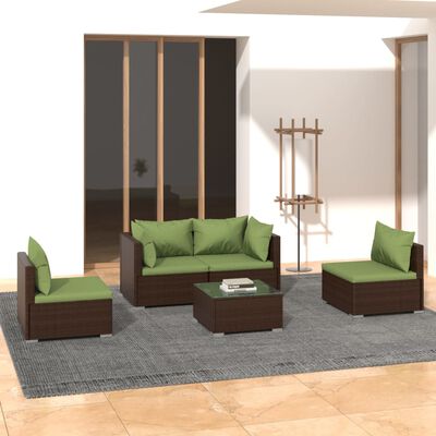 vidaXL 5 Piece Patio Lounge Set with Cushions Poly Rattan Brown