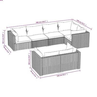 vidaXL 7 Piece Patio Lounge Set with Cushions Gray Poly Rattan