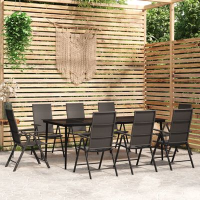 vidaXL 9 Piece Patio Dining Set Black