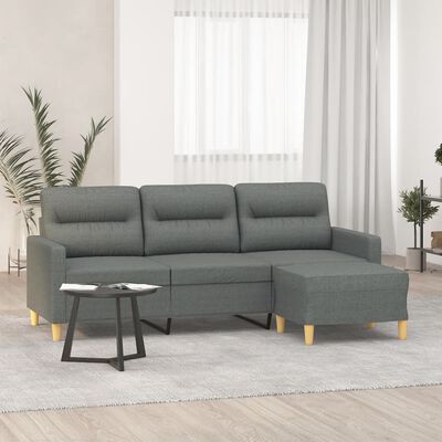 vidaXL 3-Seater Sofa with Footstool Dark Gray 70.9" Fabric