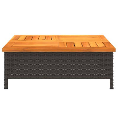 vidaXL Patio Table Black 27.6"x27.6"x9.8" Rattan and Acacia Wood