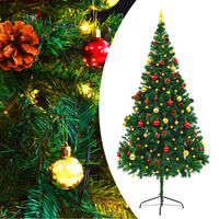 vidaXL Artificial Pre-lit Christmas Tree with Baubles Green 7 ft