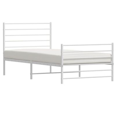 vidaXL Metal Bed Frame without Mattress with Footboard White 39.4"x78.7"