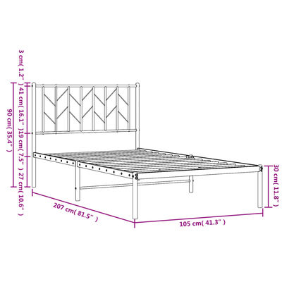 vidaXL Metal Bed Frame with Headboard White 39.4"x78.7"