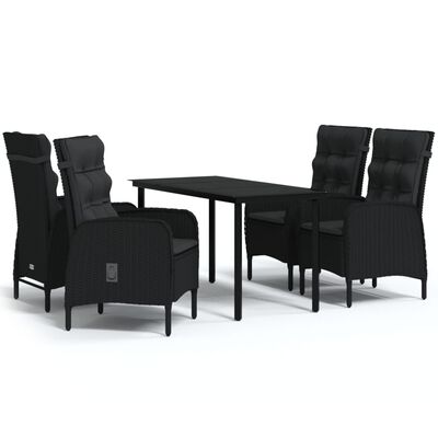 vidaXL 5 Piece Patio Dining Set with Cushions Black