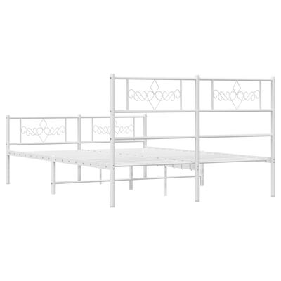 vidaXL Metal Bed Frame without Mattress with Footboard White 53.1"x74.8"