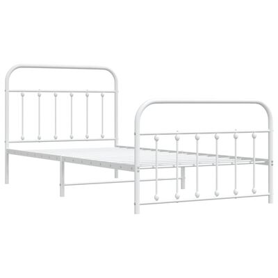 vidaXL Metal Bed Frame without Mattress with Footboard White 39.4"x78.7"