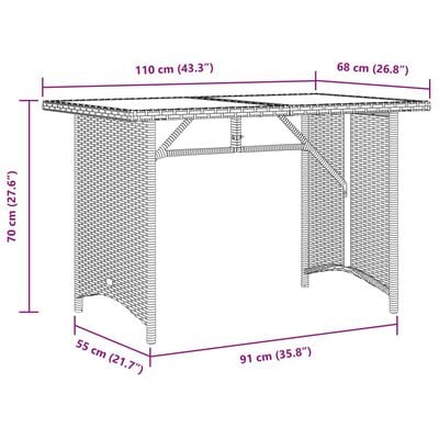 vidaXL Patio Table with Wooden Top Black 43.3"x26.8"x27.6" Poly Rattan