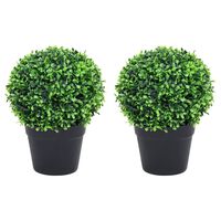 vidaXL Artificial Boxwood Plants 2 pcs with Pots Ball Shaped Green 10.6"