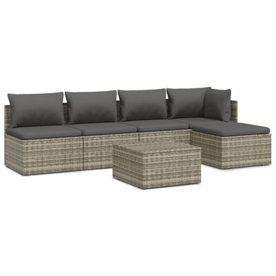 vidaXL 6 Piece Patio Lounge Set with Cushions Gray Poly Rattan