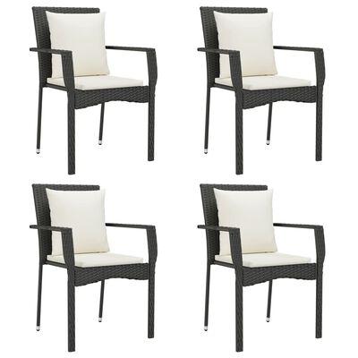 vidaXL 5 Piece Patio Dining Set with Cushions Black Poly Rattan