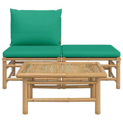 vidaXL 3 Piece Patio Lounge Set with Green Cushions Bamboo