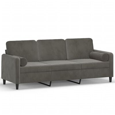 vidaXL 3-Seater Sofa with Pillows&Cushions Dark Gray 70.9" Velvet