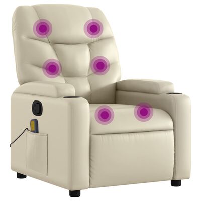 vidaXL Massage Recliner Chair Cream Faux Leather