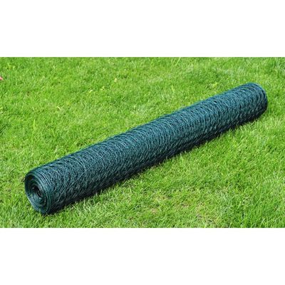 vidaXL Chicken Wire Fence with PVC Coating 82'x1.6' Green