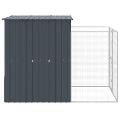 vidaXL Dog House with Run Anthracite 65"x98.8"x71.3" Galvanized Steel