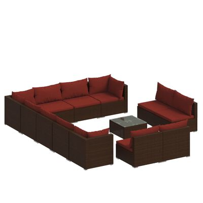 vidaXL 13 Piece Patio Lounge Set with Cushions Brown Poly Rattan