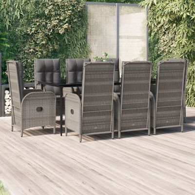 vidaXL 9 Piece Patio Dining Set with Cushions Black and Gray Poly Rattan