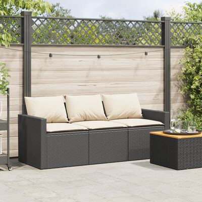 vidaXL Patio Sofa with Cushions 3-Seater Gray Poly Rattan