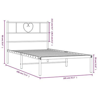 vidaXL Metal Bed Frame without Mattress with Headboard White 39.4"x74.8"